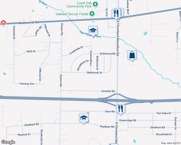 map of restaurants, bars, coffee shops, grocery stores, and more near 3418 Glenbrook Drive in Norton