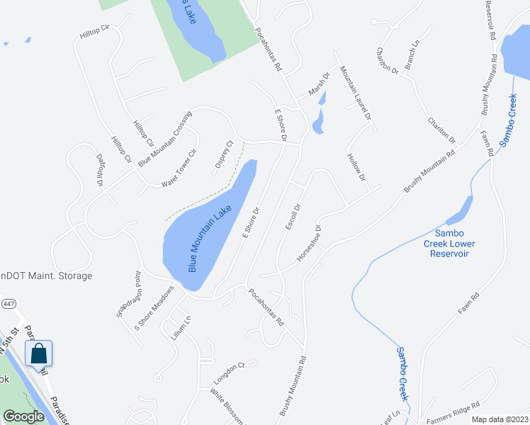 map of restaurants, bars, coffee shops, grocery stores, and more near 264 East Shore Drive in East Stroudsburg