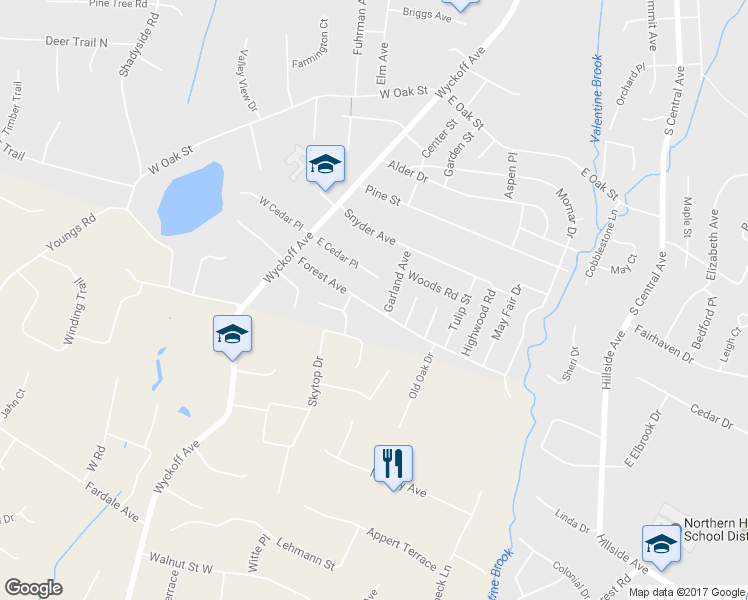 map of restaurants, bars, coffee shops, grocery stores, and more near 85 Forest Avenue in Ramsey