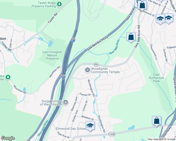 map of restaurants, bars, coffee shops, grocery stores, and more near 26 Biltom Road in White Plains