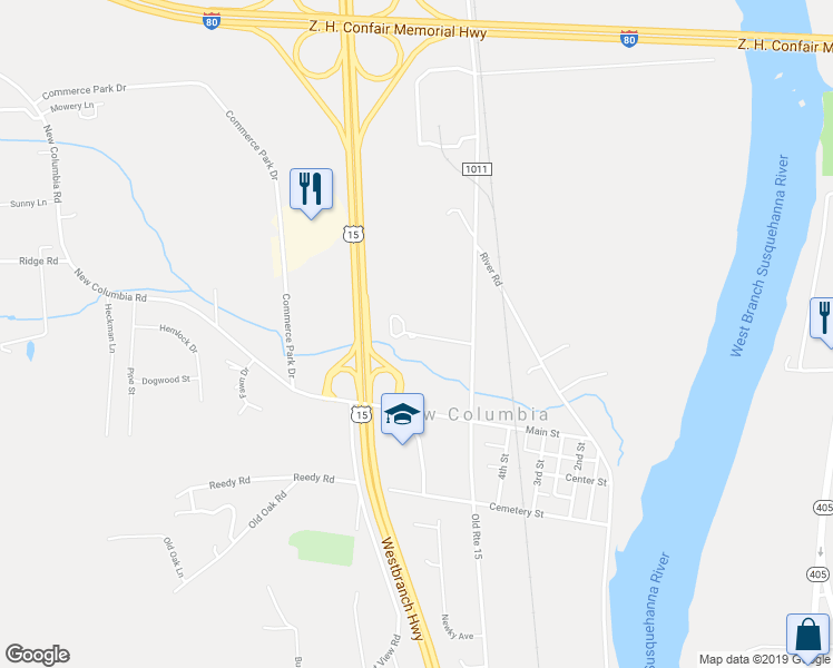 map of restaurants, bars, coffee shops, grocery stores, and more near 18 Foresman Drive in New Columbia