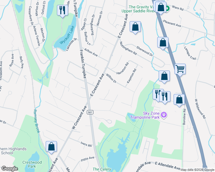 map of restaurants, bars, coffee shops, grocery stores, and more near 18 Hubbard Court in Allendale