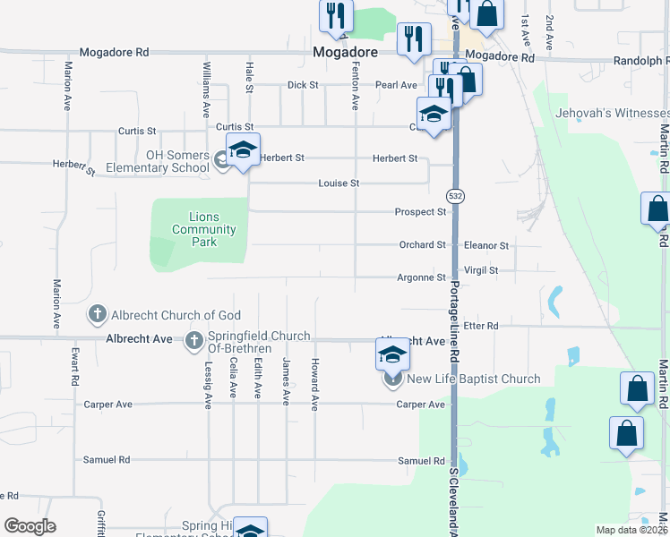 map of restaurants, bars, coffee shops, grocery stores, and more near 3757 Argonne St in Mogadore