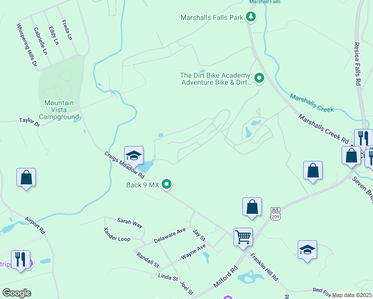 map of restaurants, bars, coffee shops, grocery stores, and more near 8 Flag Lane in East Stroudsburg
