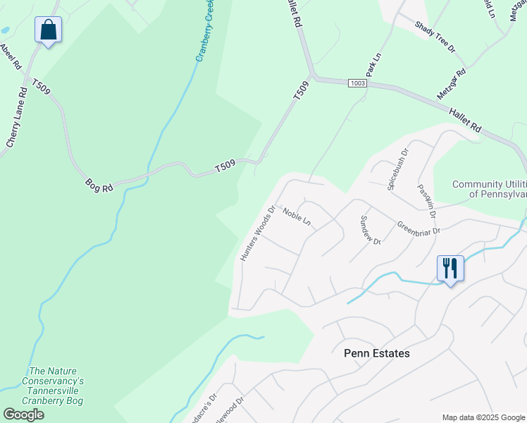 map of restaurants, bars, coffee shops, grocery stores, and more near 826 Penn Estate in East Stroudsburg