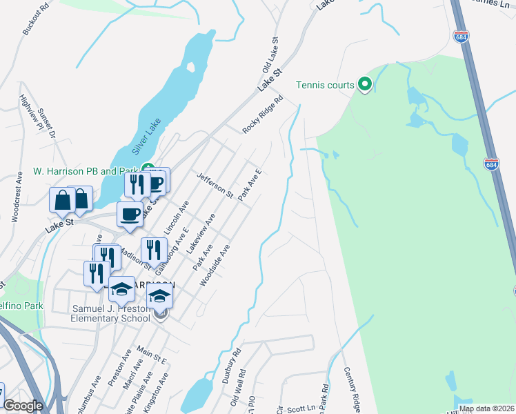 map of restaurants, bars, coffee shops, grocery stores, and more near 150C Woodside Avenue in Harrison