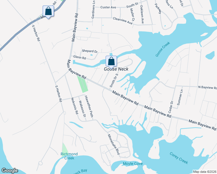 map of restaurants, bars, coffee shops, grocery stores, and more near 5040 Main Bayview Road in Southold