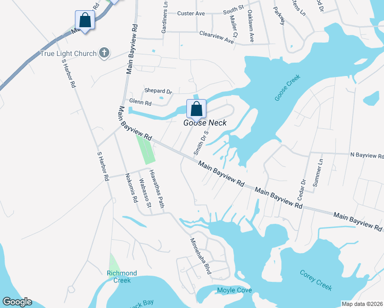 map of restaurants, bars, coffee shops, grocery stores, and more near 5125 Main Bayview Road in Southold