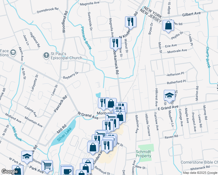 map of restaurants, bars, coffee shops, grocery stores, and more near 151 Nottingham Court in Montvale