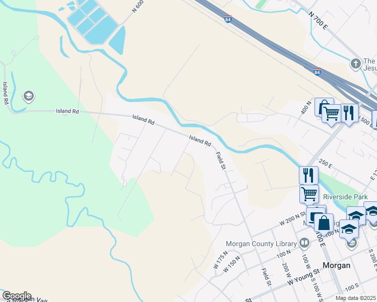 map of restaurants, bars, coffee shops, grocery stores, and more near 588 400 West in Morgan