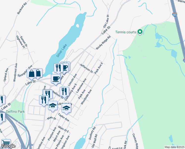 map of restaurants, bars, coffee shops, grocery stores, and more near 166 Park Avenue in Harrison