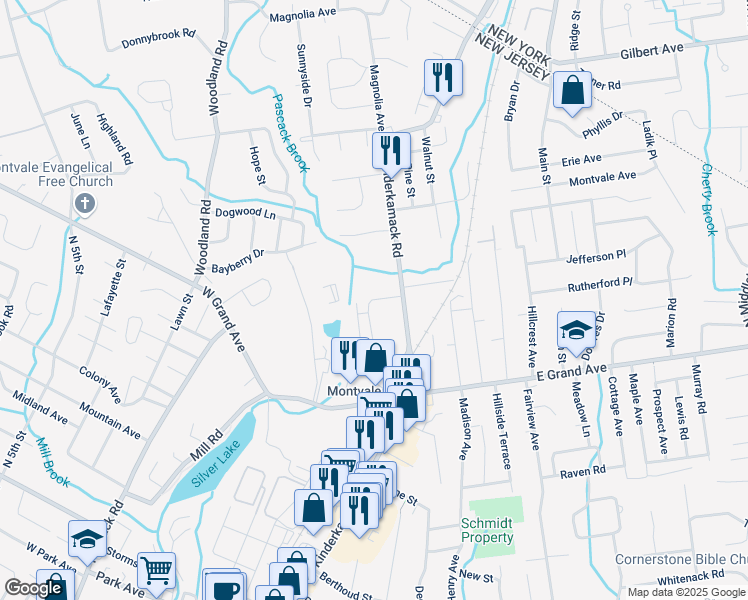 map of restaurants, bars, coffee shops, grocery stores, and more near 22 North Kinderkamack Road in Montvale