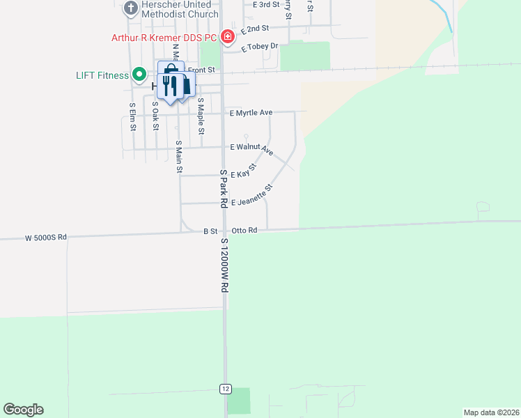 map of restaurants, bars, coffee shops, grocery stores, and more near 536 Tiger Lane in Herscher