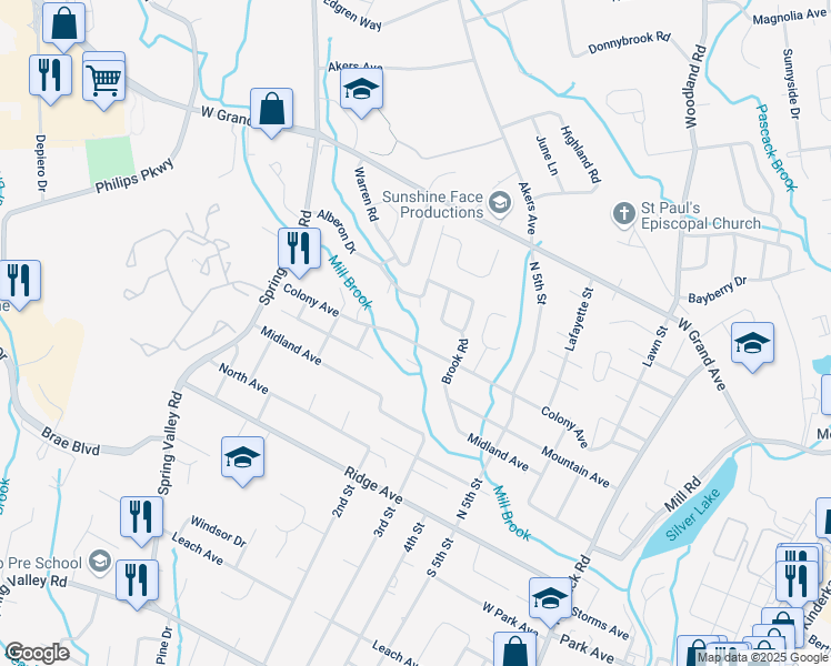 map of restaurants, bars, coffee shops, grocery stores, and more near 116 Colony Avenue in Park Ridge