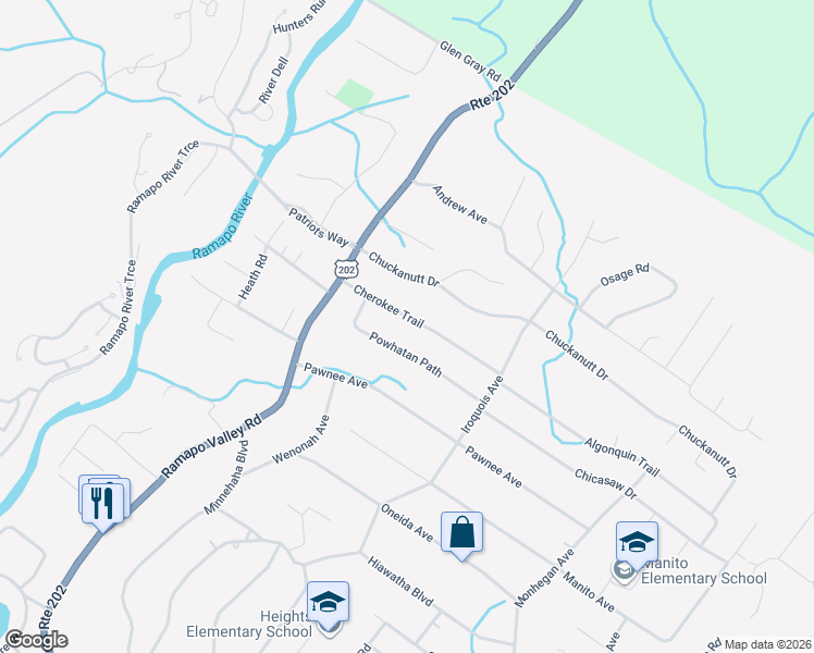 map of restaurants, bars, coffee shops, grocery stores, and more near 36 Cherokee Trail in Oakland