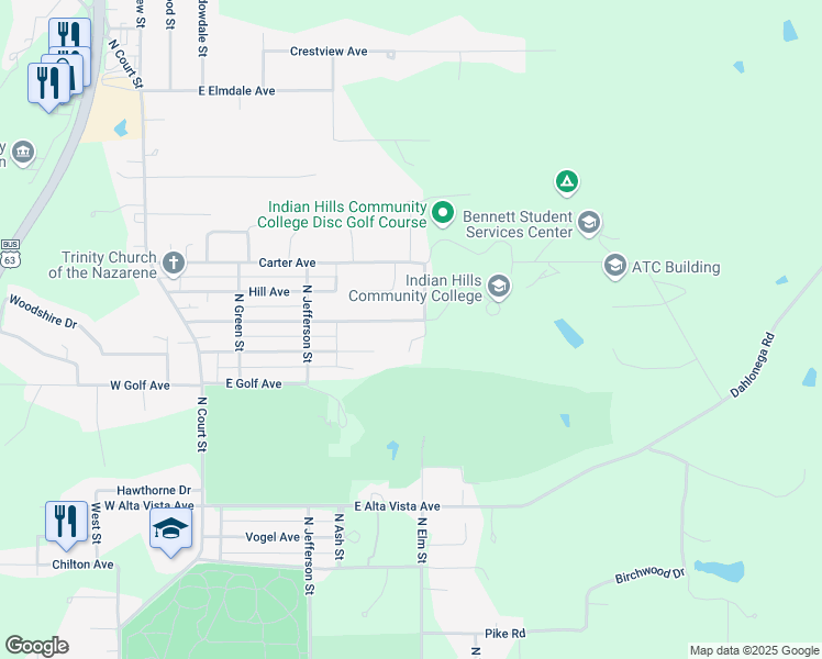 map of restaurants, bars, coffee shops, grocery stores, and more near 460 Grandview Avenue in Ottumwa