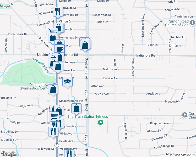 map of restaurants, bars, coffee shops, grocery stores, and more near 133 Erskine Avenue in Boardman