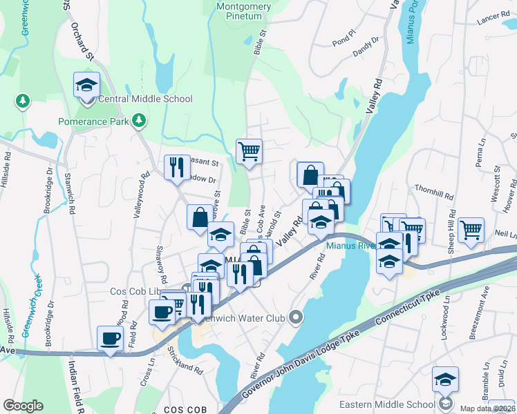 map of restaurants, bars, coffee shops, grocery stores, and more near 18 Harold Street in Greenwich
