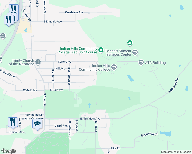 map of restaurants, bars, coffee shops, grocery stores, and more near 460 Grandview Avenue in Ottumwa