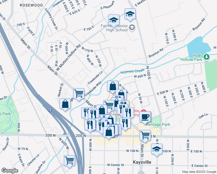 map of restaurants, bars, coffee shops, grocery stores, and more near 475 North 300 West in Kaysville