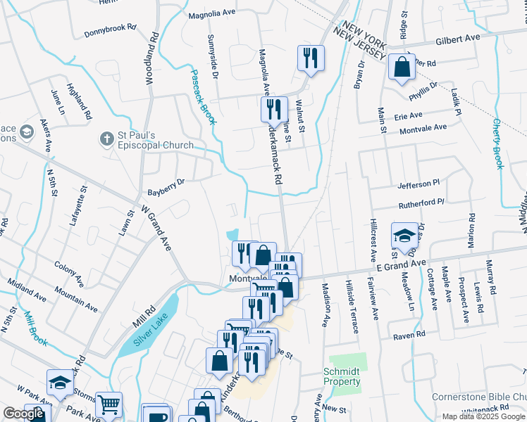 map of restaurants, bars, coffee shops, grocery stores, and more near 1 Nottingham Court in Montvale