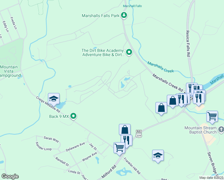 map of restaurants, bars, coffee shops, grocery stores, and more near Fairway Drive in East Stroudsburg