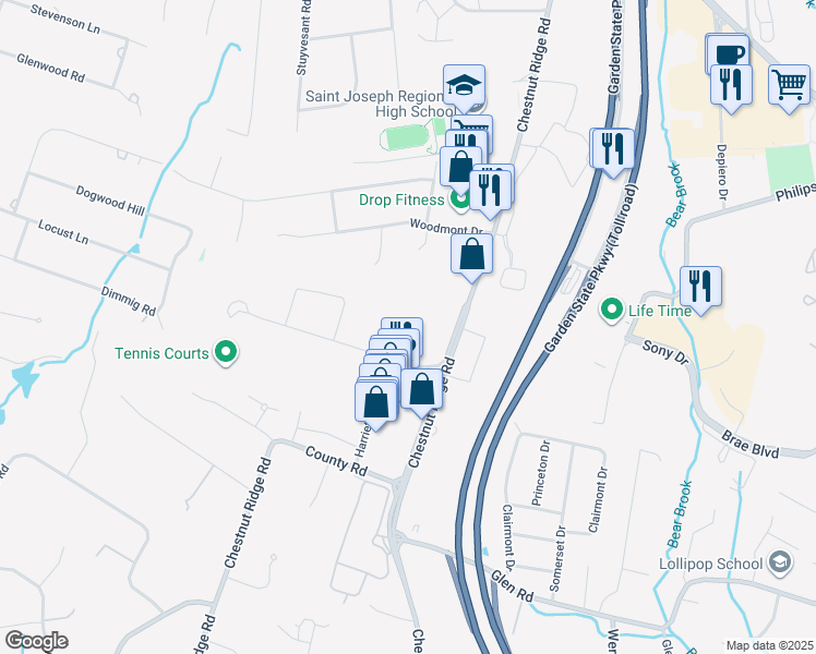map of restaurants, bars, coffee shops, grocery stores, and more near 50 Tice Boulevard in Woodcliff Lake