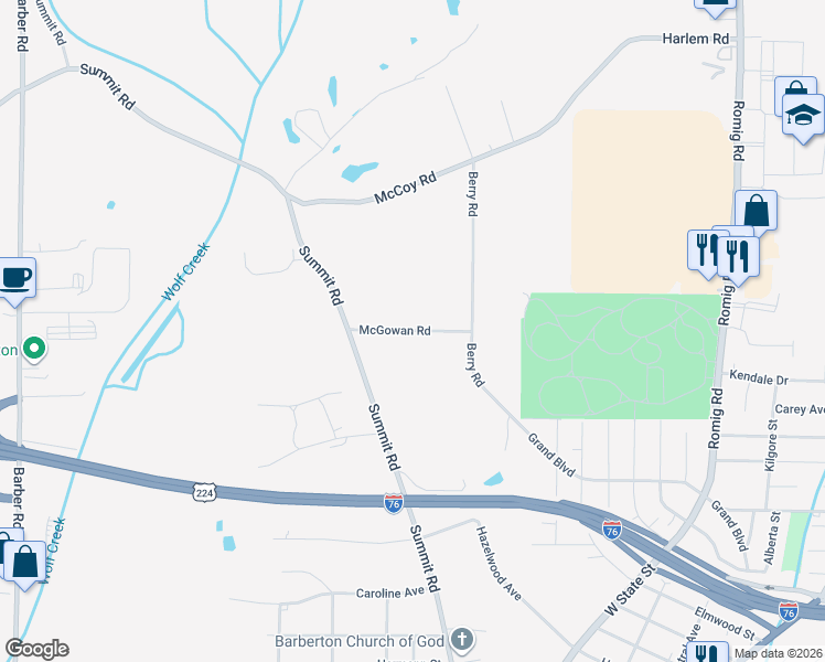 map of restaurants, bars, coffee shops, grocery stores, and more near 1975 McGowan Road in Norton