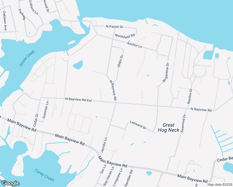 map of restaurants, bars, coffee shops, grocery stores, and more near 5785 North Bayview Road in Southold