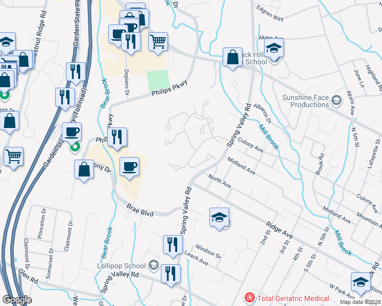 map of restaurants, bars, coffee shops, grocery stores, and more near 254 Forester Way in Park Ridge