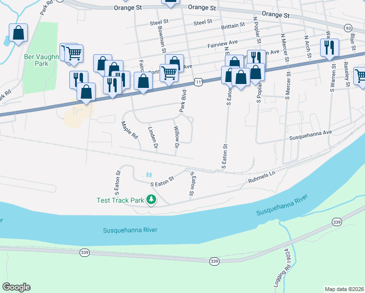 map of restaurants, bars, coffee shops, grocery stores, and more near 137 Briarcliff Road in Berwick