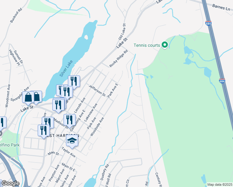 map of restaurants, bars, coffee shops, grocery stores, and more near 199 Woodside Avenue in Harrison