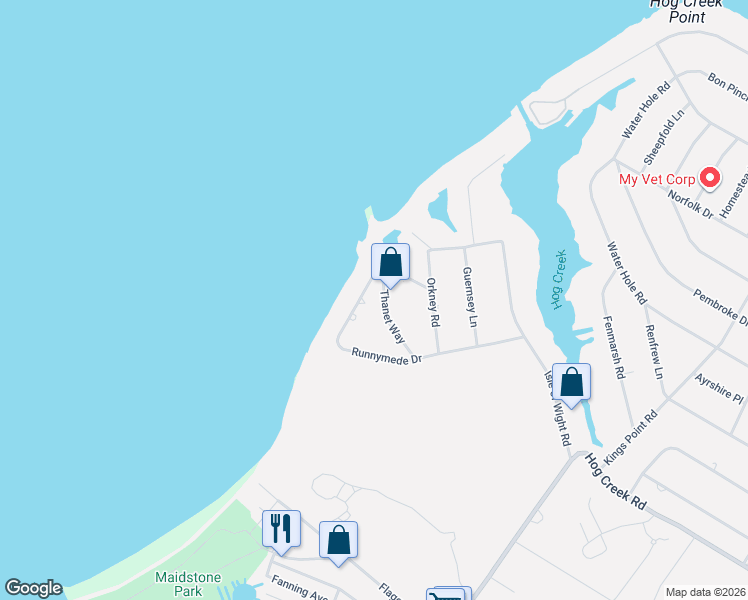 map of restaurants, bars, coffee shops, grocery stores, and more near 43 Thanet Way in East Hampton