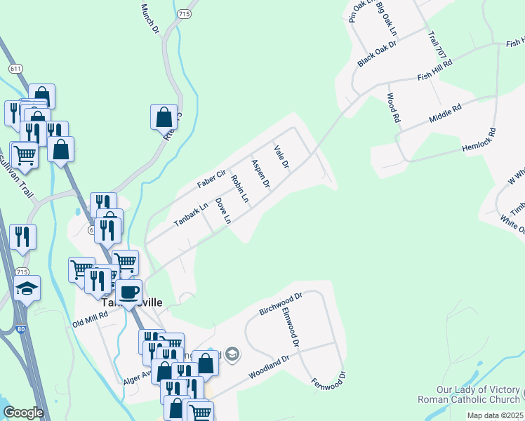 map of restaurants, bars, coffee shops, grocery stores, and more near 212 Fish Hill Road in Tannersville