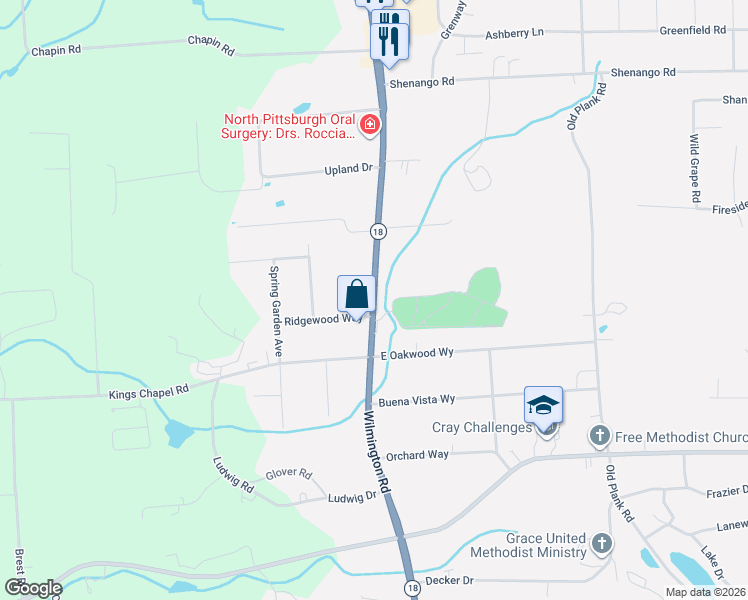 map of restaurants, bars, coffee shops, grocery stores, and more near 3019 Wilmington Road in New Castle
