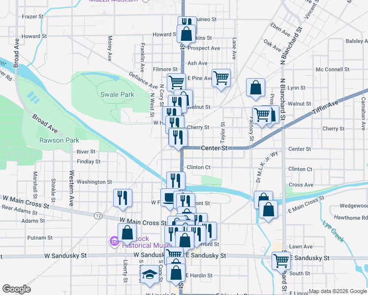 map of restaurants, bars, coffee shops, grocery stores, and more near in Findlay