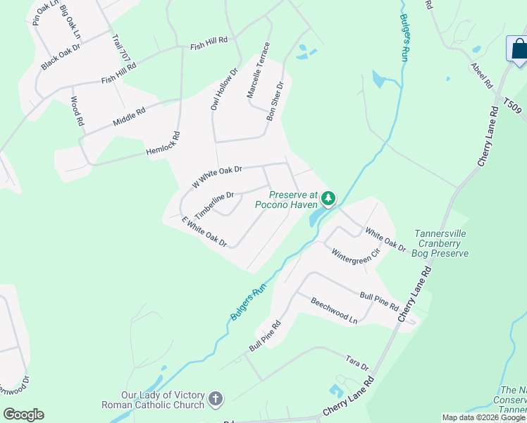 map of restaurants, bars, coffee shops, grocery stores, and more near East White Oak Drive in Tannersville