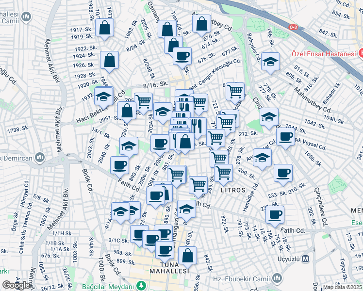 map of restaurants, bars, coffee shops, grocery stores, and more near 4 708. Sokak in Esenler