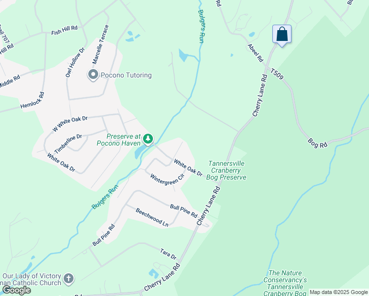 map of restaurants, bars, coffee shops, grocery stores, and more near 105 White Pine Trail in East Stroudsburg