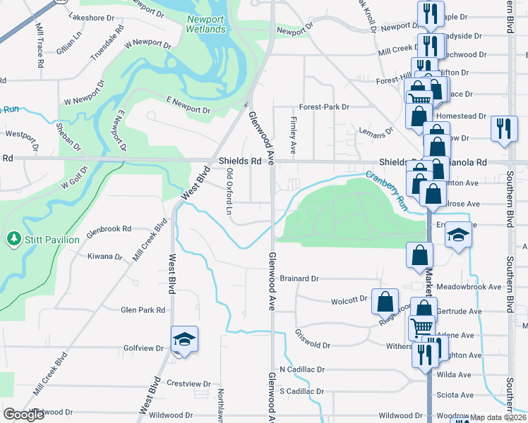 map of restaurants, bars, coffee shops, grocery stores, and more near 5312 Glenwood Avenue in Youngstown