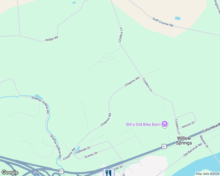 map of restaurants, bars, coffee shops, grocery stores, and more near 7075 Chapins Rd in Bloomsburg
