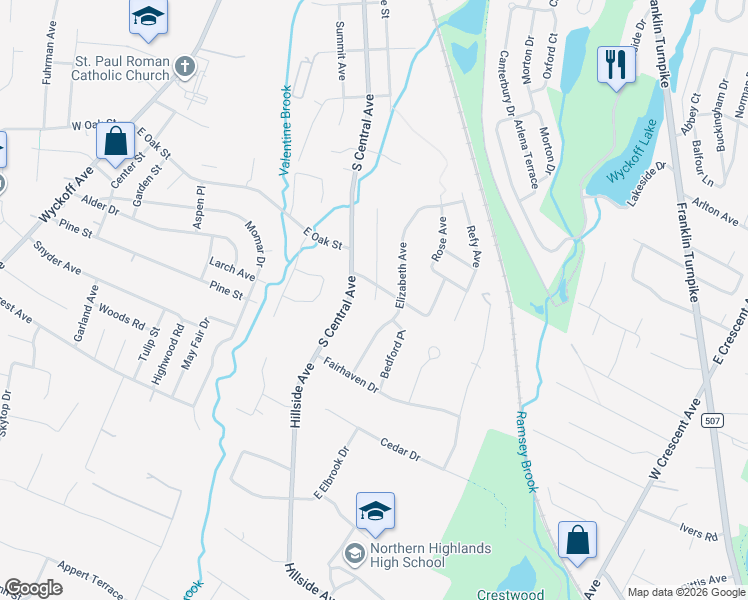 map of restaurants, bars, coffee shops, grocery stores, and more near 20 Martis Avenue in Ramsey