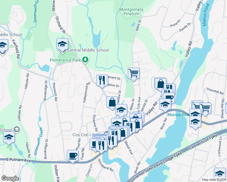 map of restaurants, bars, coffee shops, grocery stores, and more near in Greenwich
