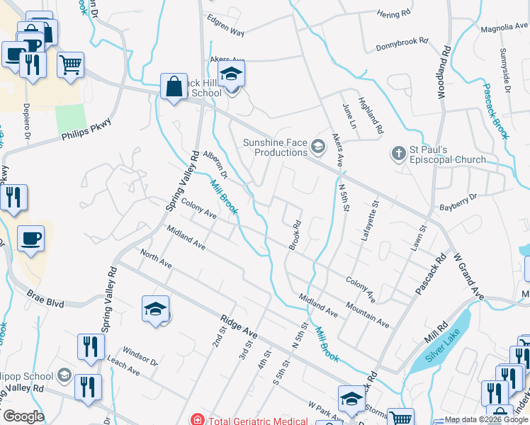 map of restaurants, bars, coffee shops, grocery stores, and more near 191 Stephen Drive in Park Ridge