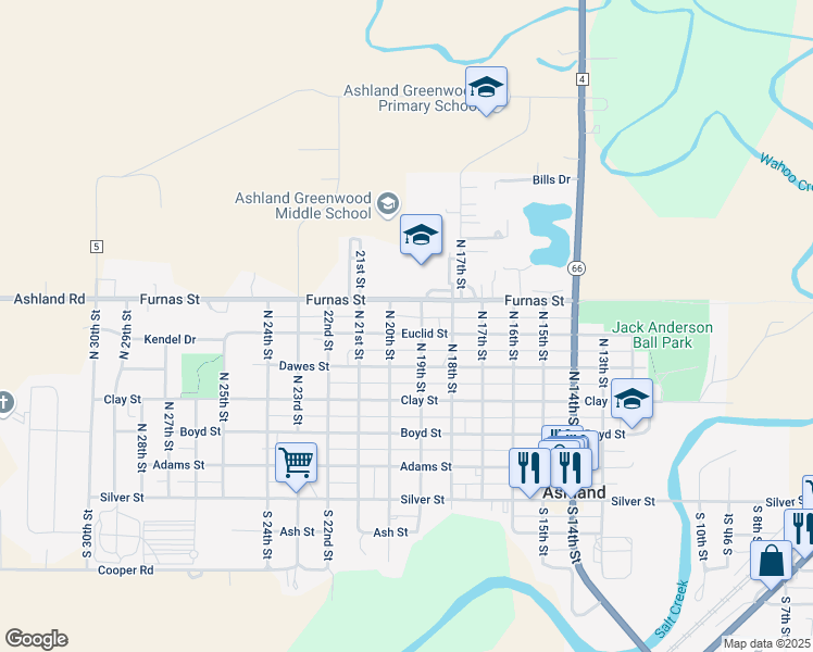 map of restaurants, bars, coffee shops, grocery stores, and more near 1908 Euclid Street in Ashland
