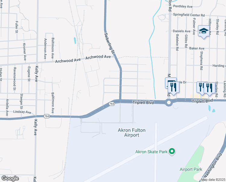 map of restaurants, bars, coffee shops, grocery stores, and more near 1497 Salem Avenue in Akron