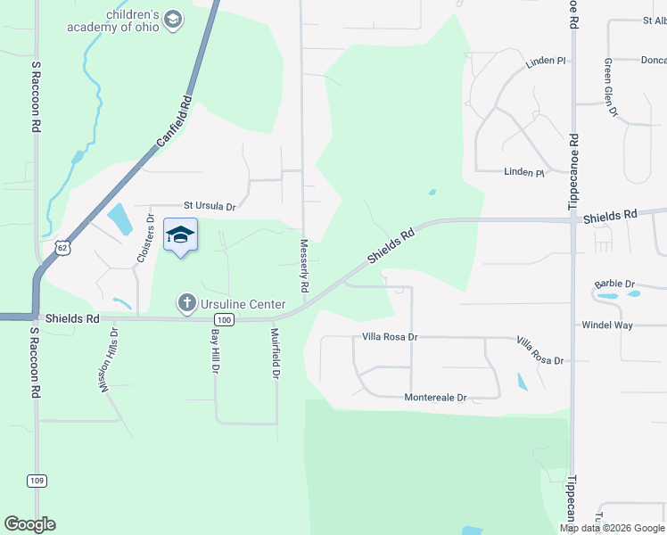 map of restaurants, bars, coffee shops, grocery stores, and more near 4030 Shields Road in Canfield