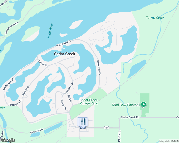 map of restaurants, bars, coffee shops, grocery stores, and more near 221 Sunrise Lane in Cedar Creek