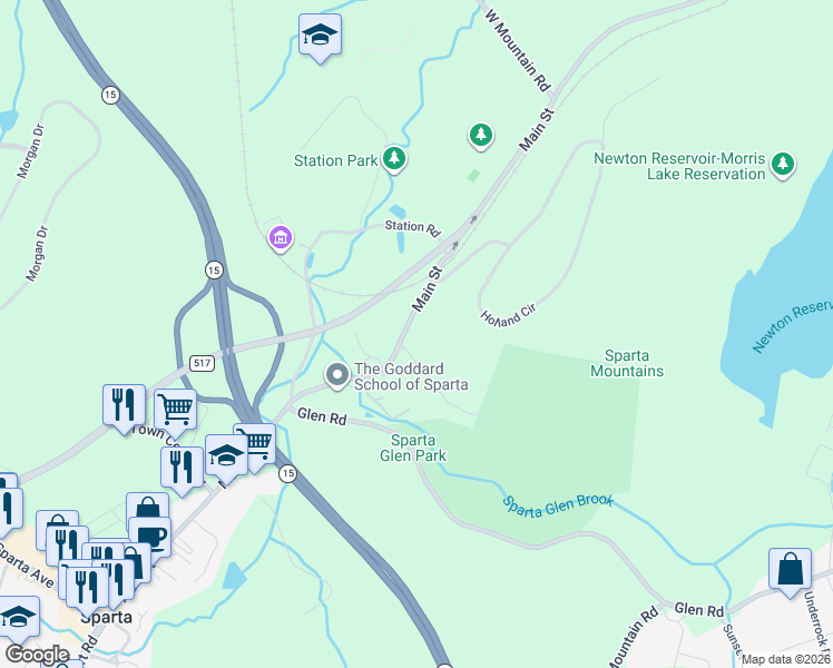 map of restaurants, bars, coffee shops, grocery stores, and more near 137 Main Street in Sparta