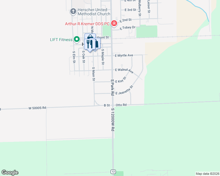 map of restaurants, bars, coffee shops, grocery stores, and more near 471 South Park Road in Herscher